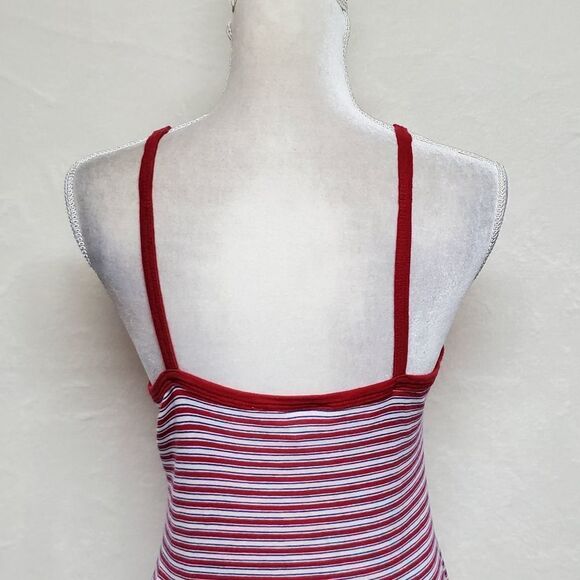 VINTAGE Basic Editions Ribbed Red White Striped Spaghetti Strap Mini Nightgown - Picture 11 of 13